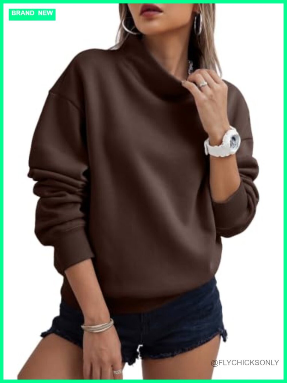 Mock Neck Oversized Fleece Sweatshirt Pullover Long Sleeve Fall Winter Teacher